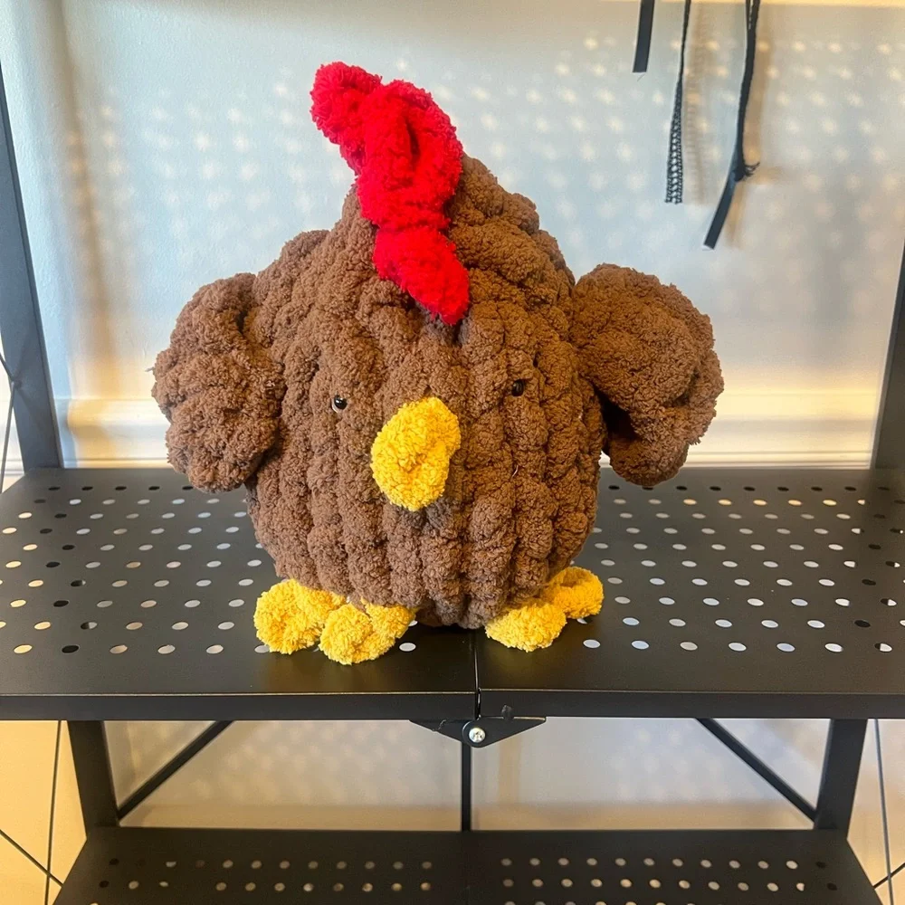 Plush Chicken Toy - Brown and Red